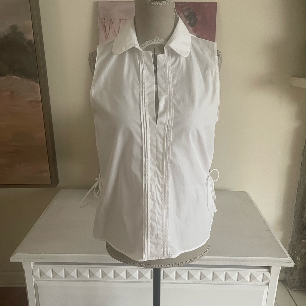 Zara Sleeveless White Collared Top with Side Ties